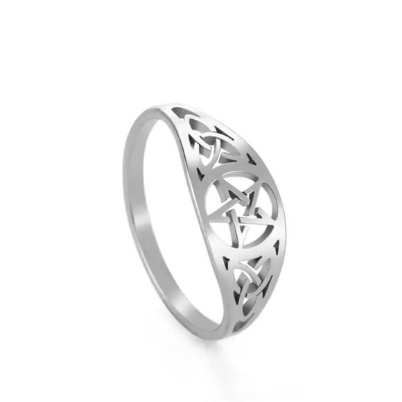 Irish Knot Celtic Star Pentagram Silver Ring Sz 9 - Picture 1 of 3